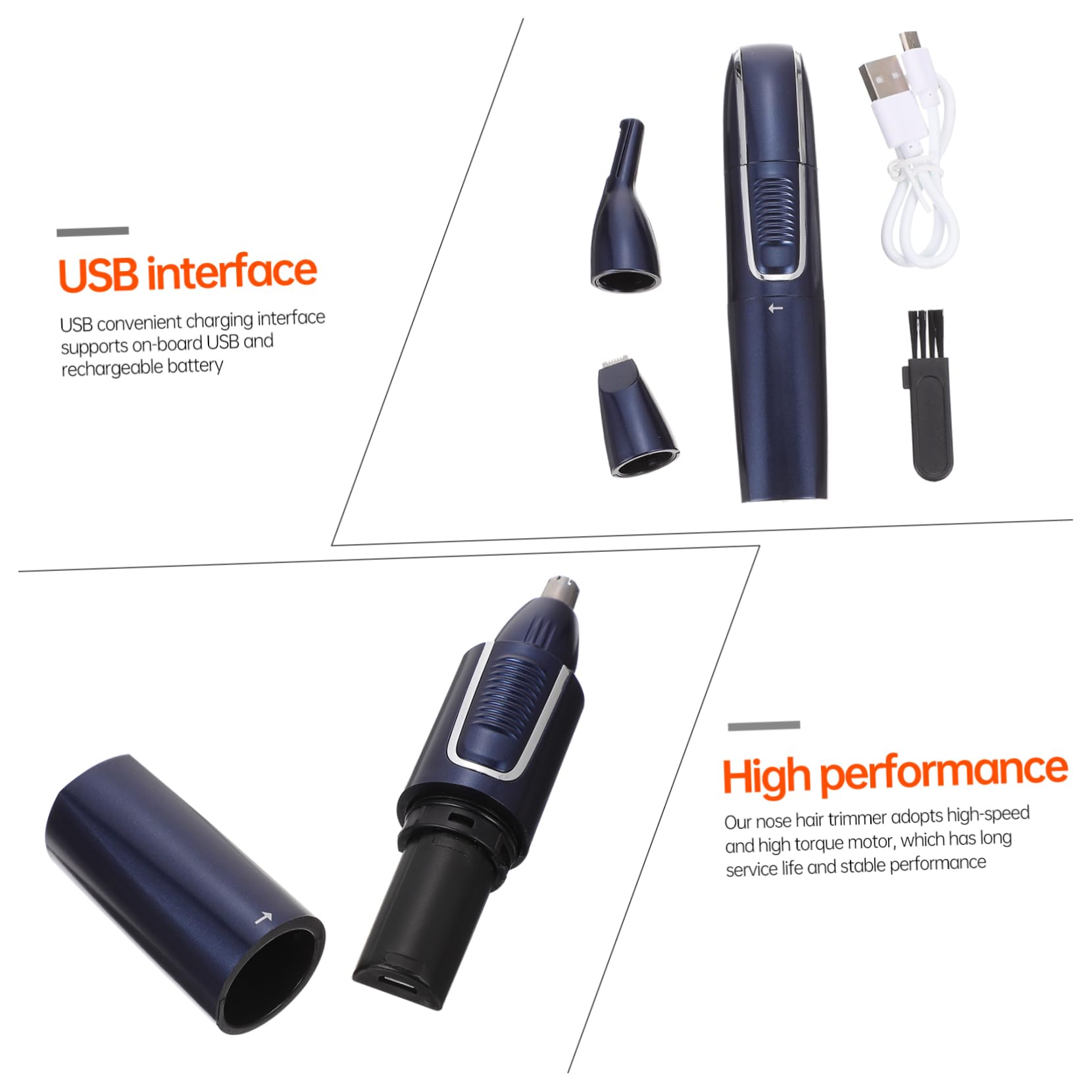 Recortadora de Vello Nasal USB Recargable para Hombres, Azul