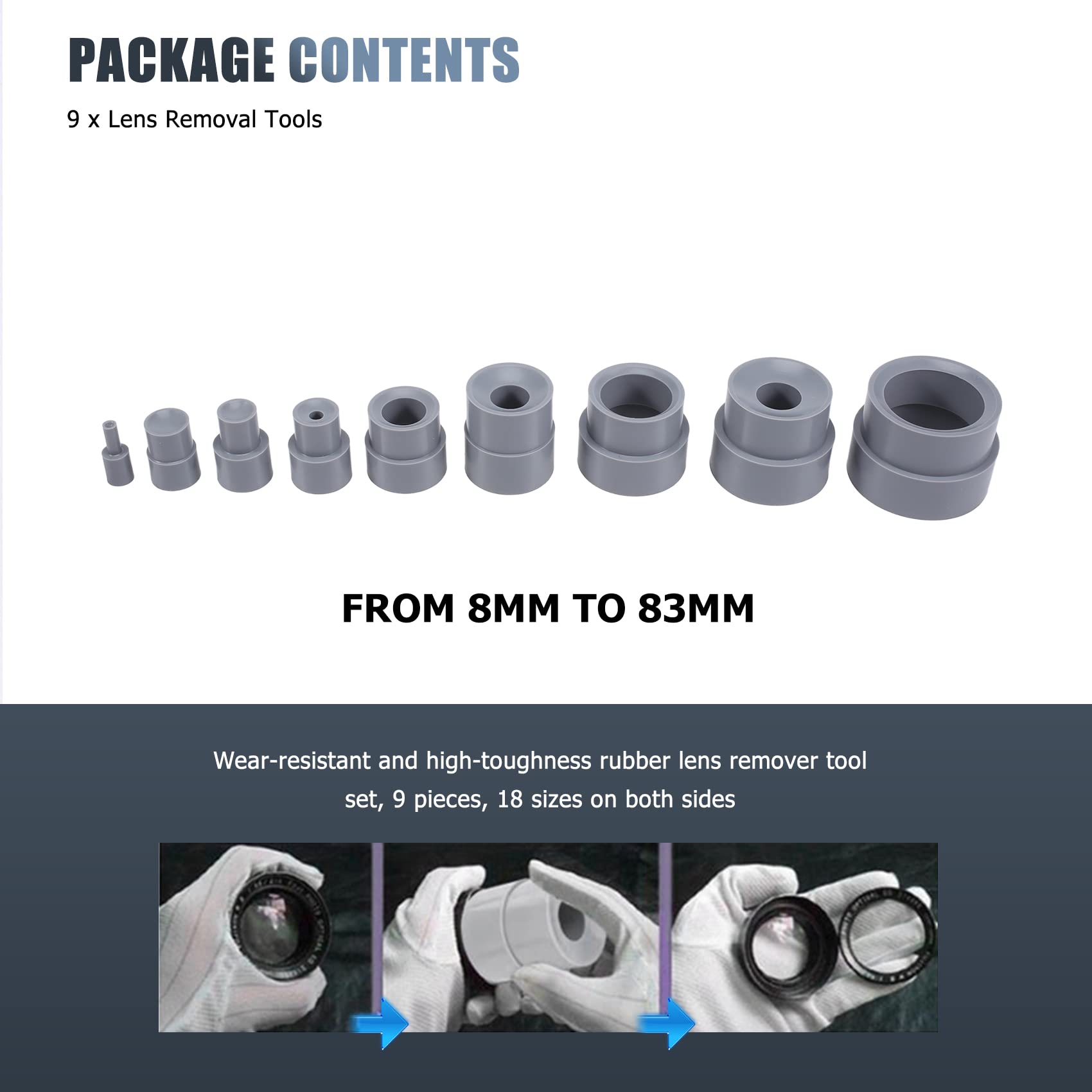 Kit de Herramientas de reparación de Lentes, 9 Uds., para cámara DSLR, eliminación de Anillo de Goma, 8-83mm, Accesorios de Estudio fotográfico
