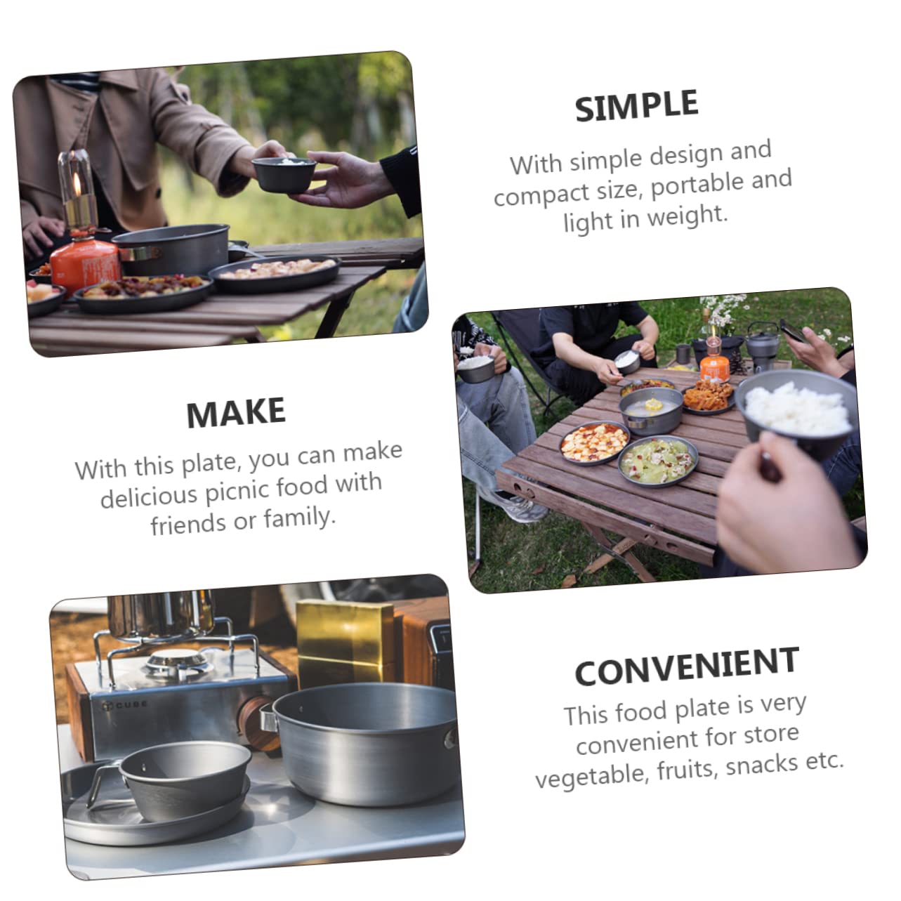 Alipis Portable Aluminum Camping Plates Multi-use Outdoor Bbq Picnic Pool Serving Platter Dinnerware for Indoor Outdoor Activities