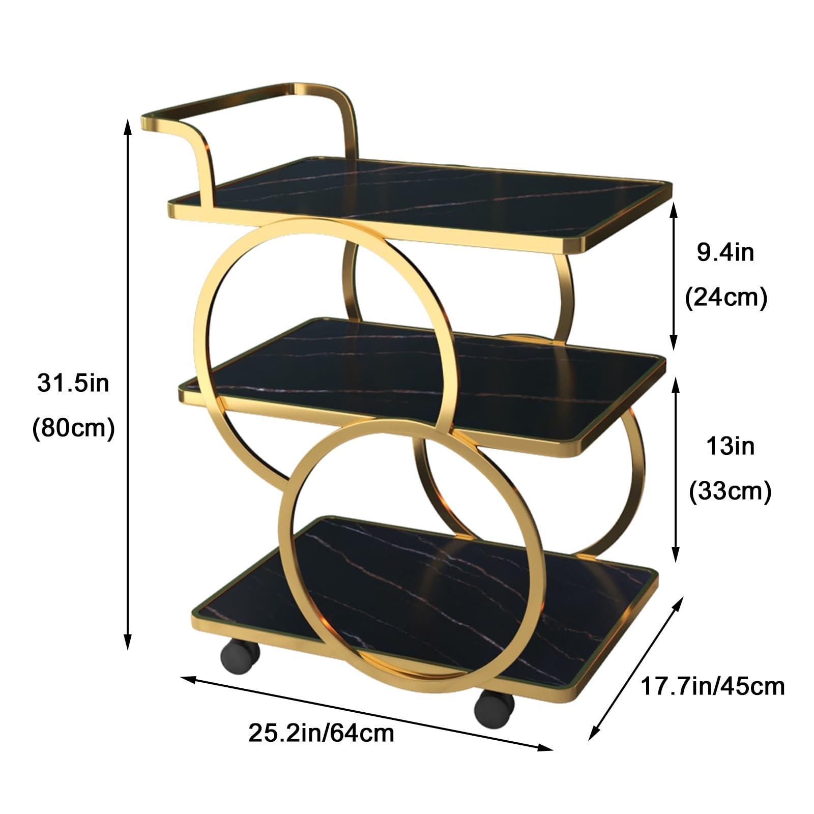 Moderner Servierwagen für zu Hause Weinwagen mit Rädern mit 3 Ablagen aus gehärtetem Glas Servierwagen Bar Mobile Getränkewagen mit,Gold+Weiß-Einheitsgröße