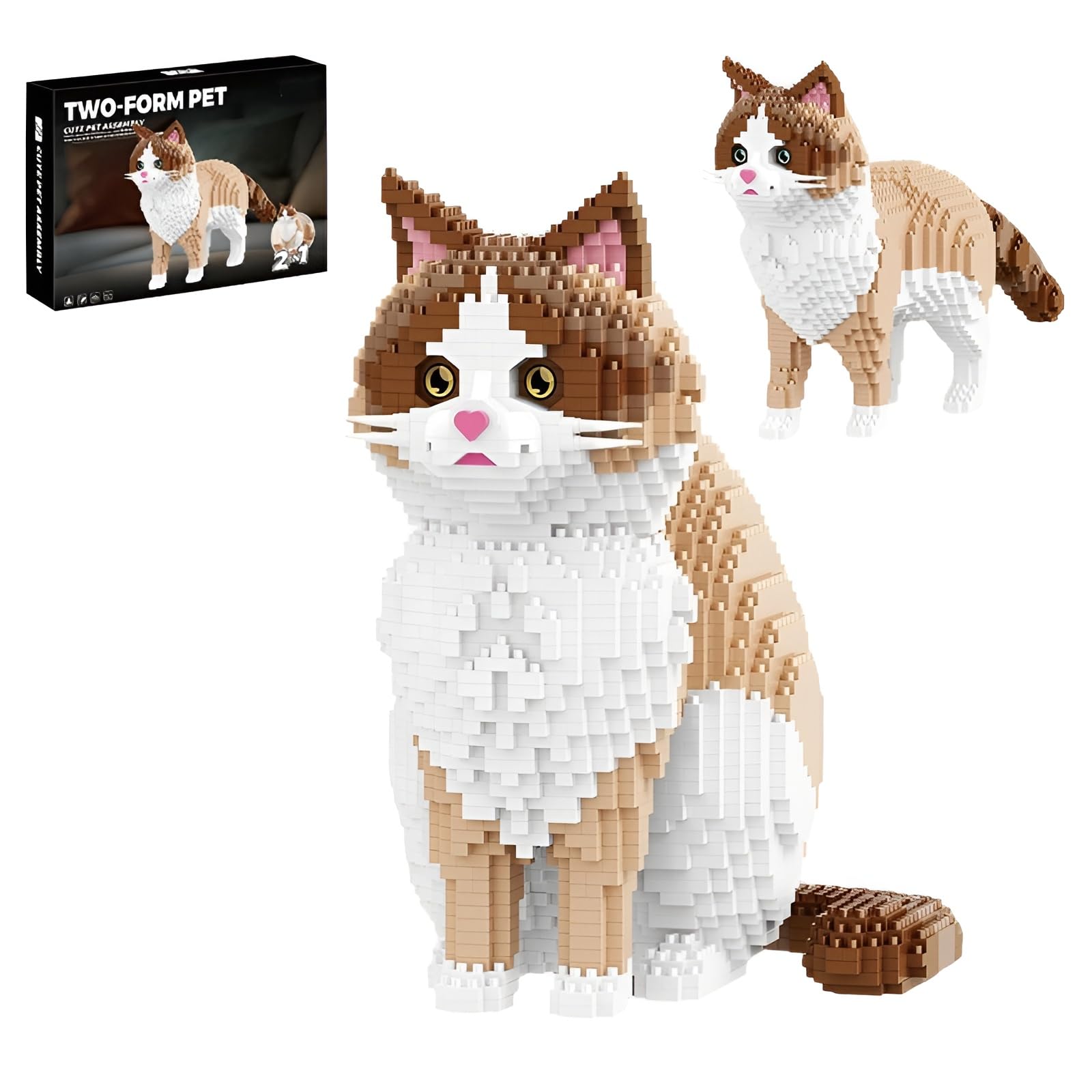 Ragdoll Cat Mini Building Blocks Set with 2 Forms, 2308pcs Animal Pet Model
