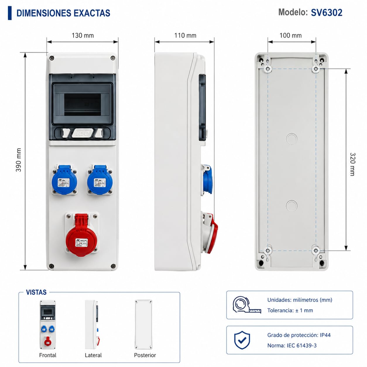 CABLEPELADO Caja distribucion electrica superficie IP44 con 3 bases 3P+T Blanco