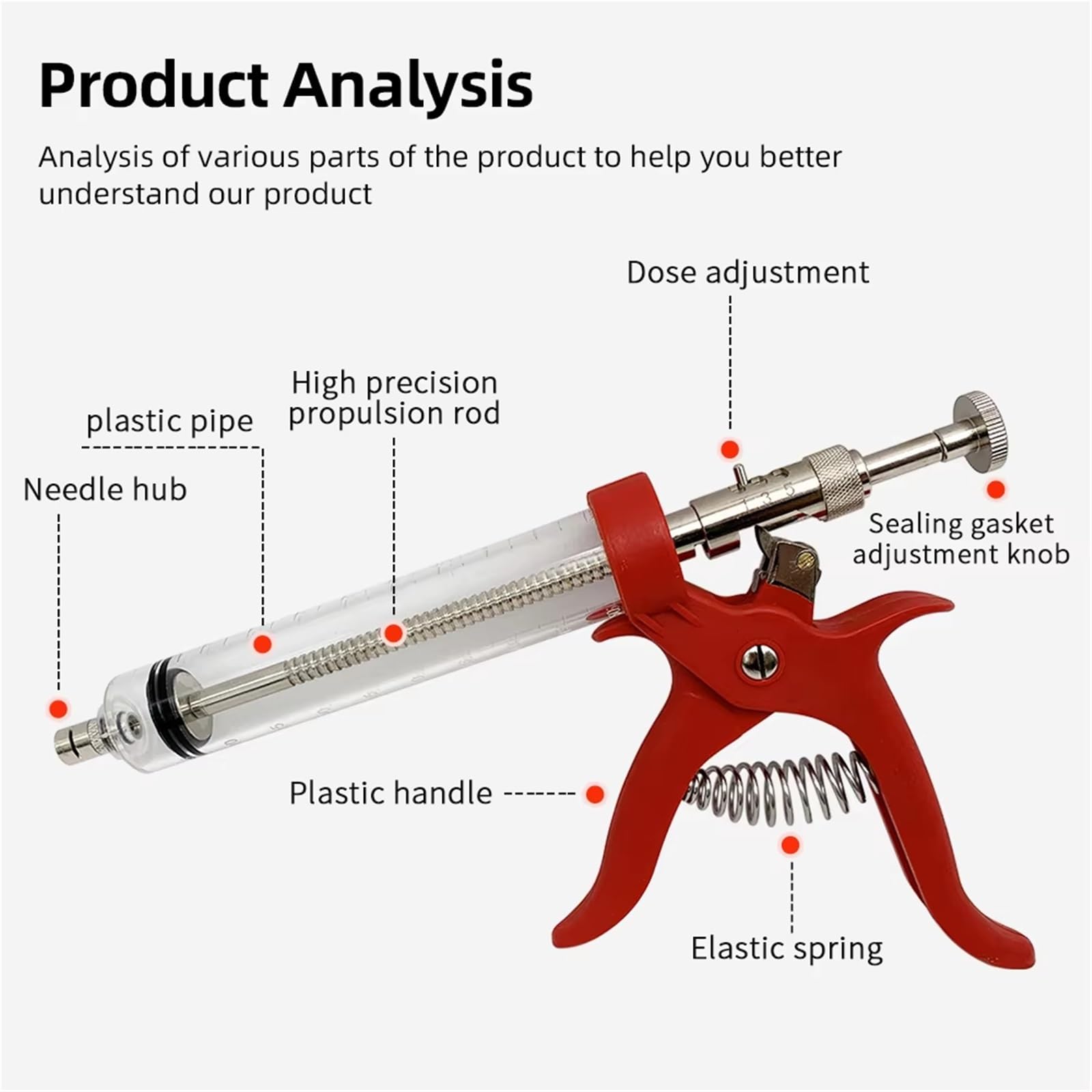 1 Pz Animale 50ml Iniezione Continua Siringa Revolver Manico In Plastica Veterinaria Vaccinazione Automatica Pistola Per Mucca Maiale Ovino Dispositivo Veterinario Per Somministrazione(Black)