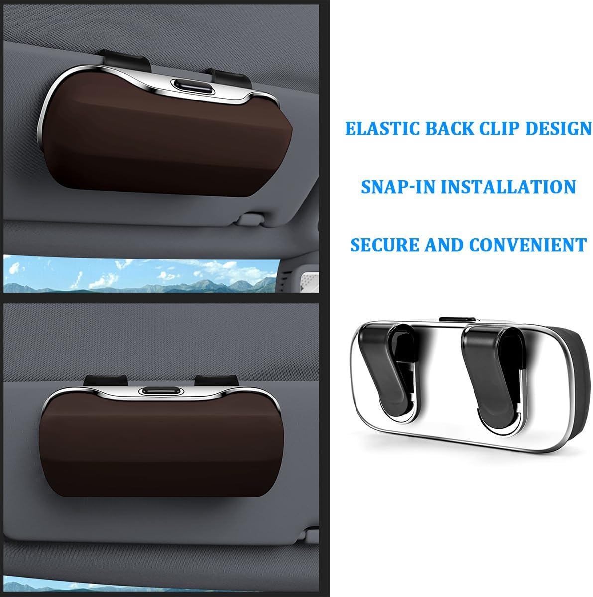 Car Visor Sunglasses Holder, Convenient Vehicle Eyeglasses Hanger Organizer Holder Box, Auto Interior Sunvisor Glasses Storage Protection Case, Universal for SUV Sedan Truck (Brown) image 3