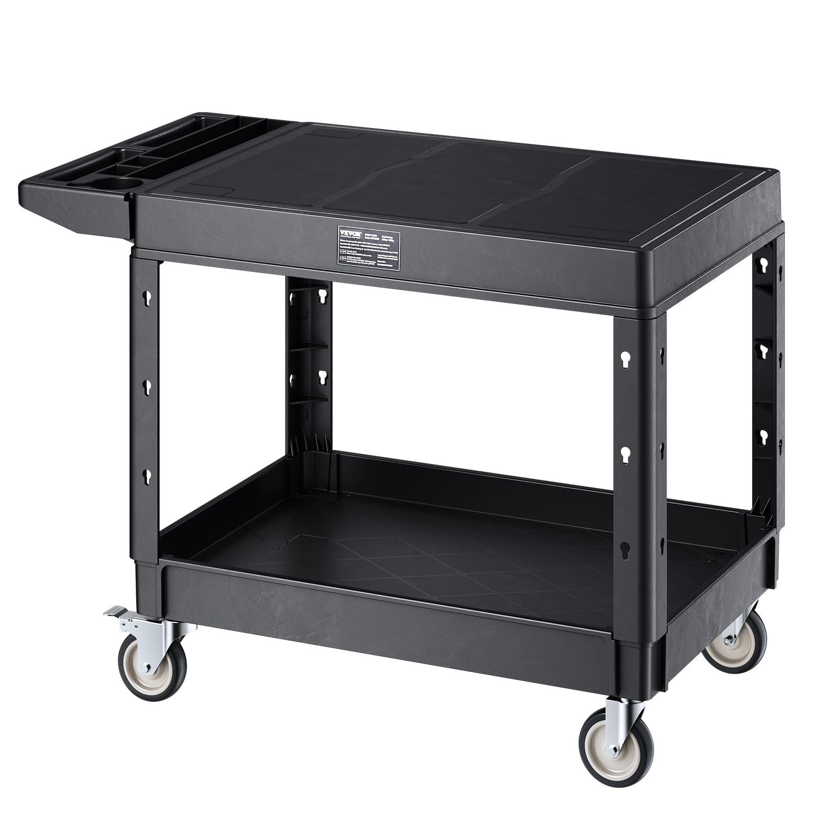 VEVOR Carrello Portaoggetti in Plastica Resistente a Due Ripiani con Ruote Girevoli a 360° Carrello di Servizio da 940 x 645 mm Capacità di Carico di 250 kg Adatto per Magazzino, Garage, Pulizia