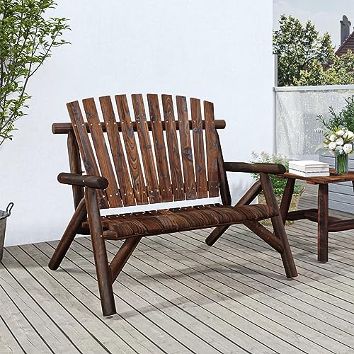 ShCuShan Banc d'entrée, canapé en bambou pour couloir, 3-4 personnes, bois naturel, banc de jardin 2 places, 119 x 85 x 98 cm, bois massif, sapin rouge