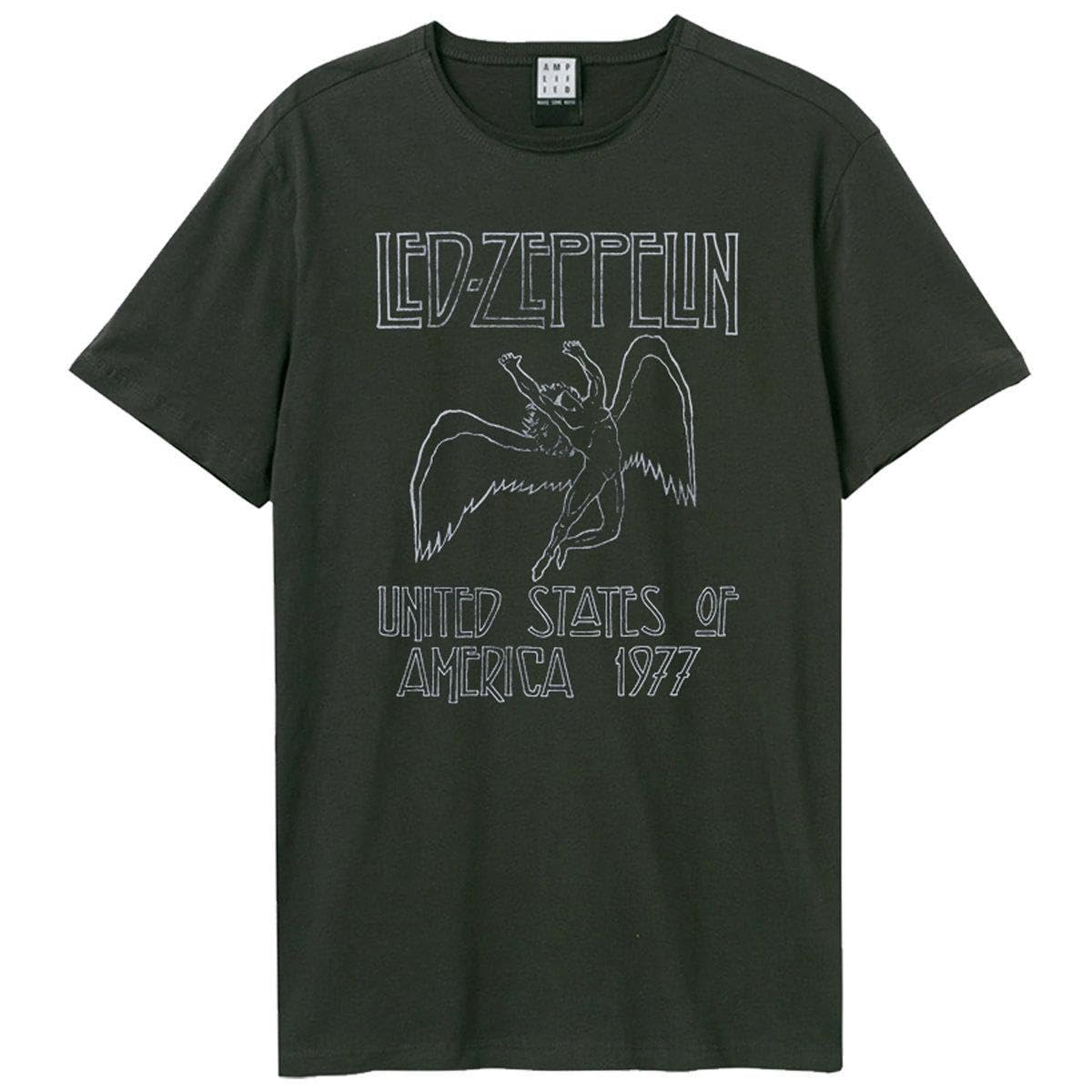 Amplified Men's Charcoal Led Zeppelin Usa Tour 1977 Graphic T-Shirt L