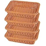 4 PCS 12 Inch Wicker Bread Basket, Woven Serving Basket, Tabletop Food Serving Basket for Restaurant, Bakery, Family Party, Hotel Serving, Fruits, Vegetables and Snacks, Brown, by GNIEMCKIN