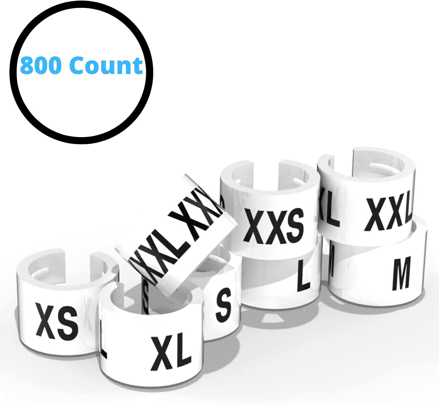 Discount Sizing- White Hanger 800 Size Clips XXS-XXXL | White Size Clips, Garment Markers for Retail Closet Organization