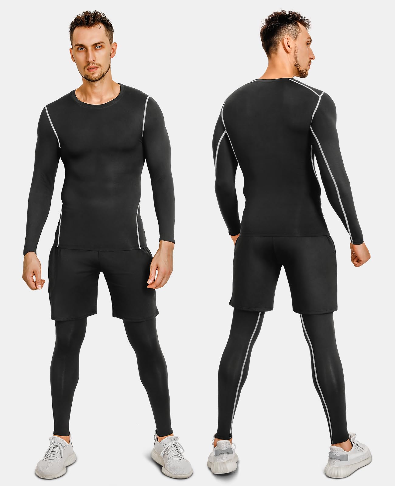 Niksa 3 Piezas Conjunto de Compresion Hombre, Camisetas Compression Mallas Running Pantalon Corto Deporte Ropa Deportiva Hombre para Running Correr Gym Fitness