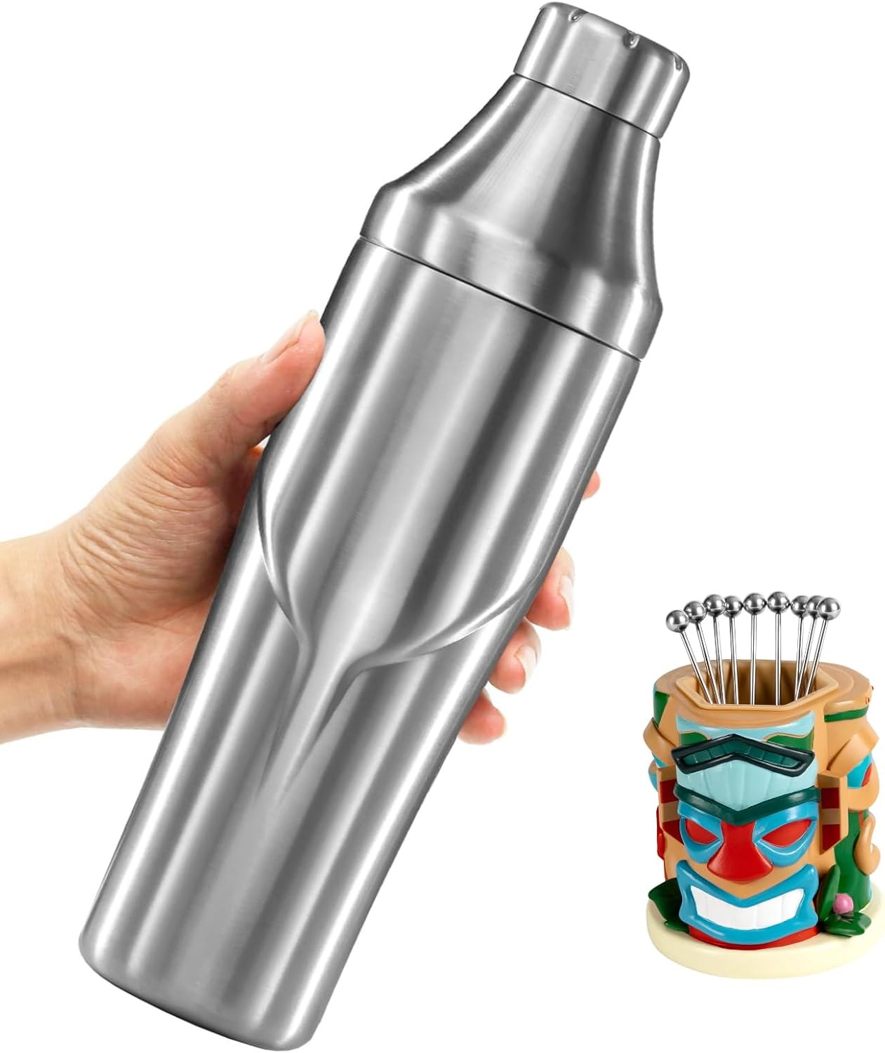 Lexenic Double Wall Insulated Shaker,Unique Tiki Ornament Cocktail Pick Set