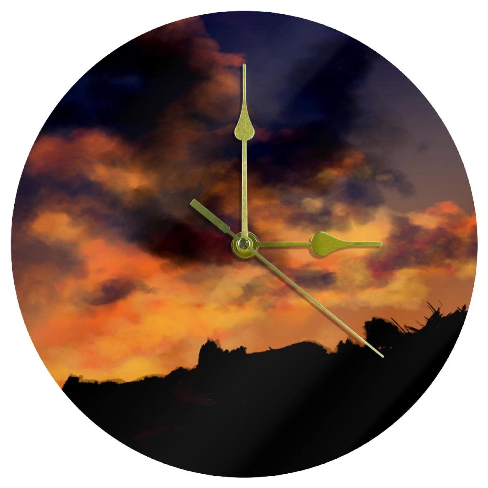 Horloge murale en acrylique silencieuse décor ciel et coucher de soleil pour chambre