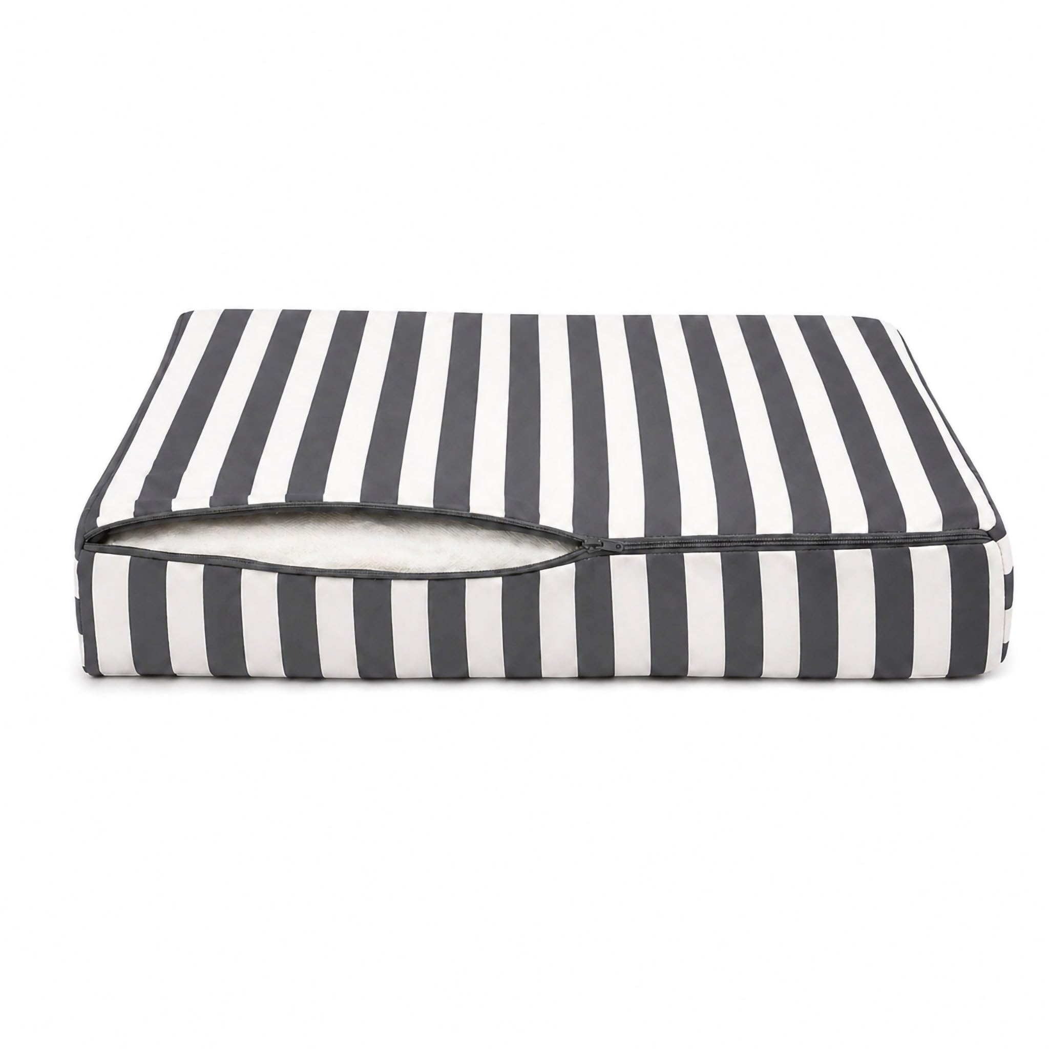 Déco Arts — Lot de 2 Coussins Déhoussables Salon Jardin 50x50 — Assise 50x50 + Dossier 50x35 cm — Imperméable Anti-UV — Remplacement Mobilier Jardin Terrasse Balcon Véranda — Rayures Gris Foncé
