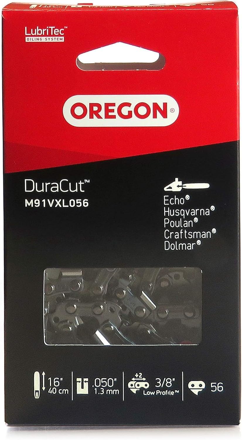 Oregon DuraCut Chainsaw Chain for 16-Inch (40 cm) Bar -56 Drive Links – fits Husqvarna, Echo, Poulan, Craftsman, Domar and more (M91VXL056E), Grey