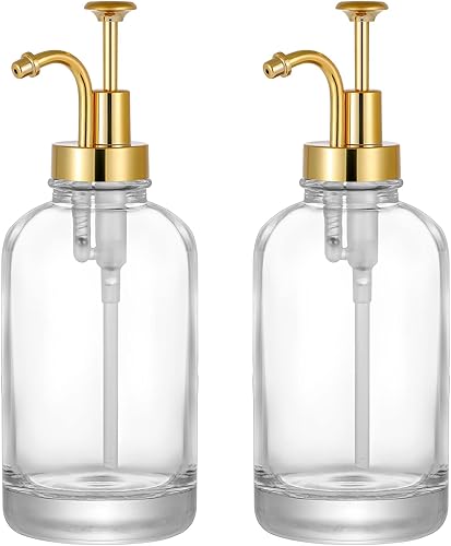Dispensador de jabĂłn en tarro de vidrio transparente con bomba de acero inoxidable dorado, dispensador de botellas redondas de 17 onzas con bomba a Dispensador de jabĂłn en tarro de vidrio transparente con bomba de acero inoxidable dorado, dispensador de botellas redondas de 17 onzas con bomba a