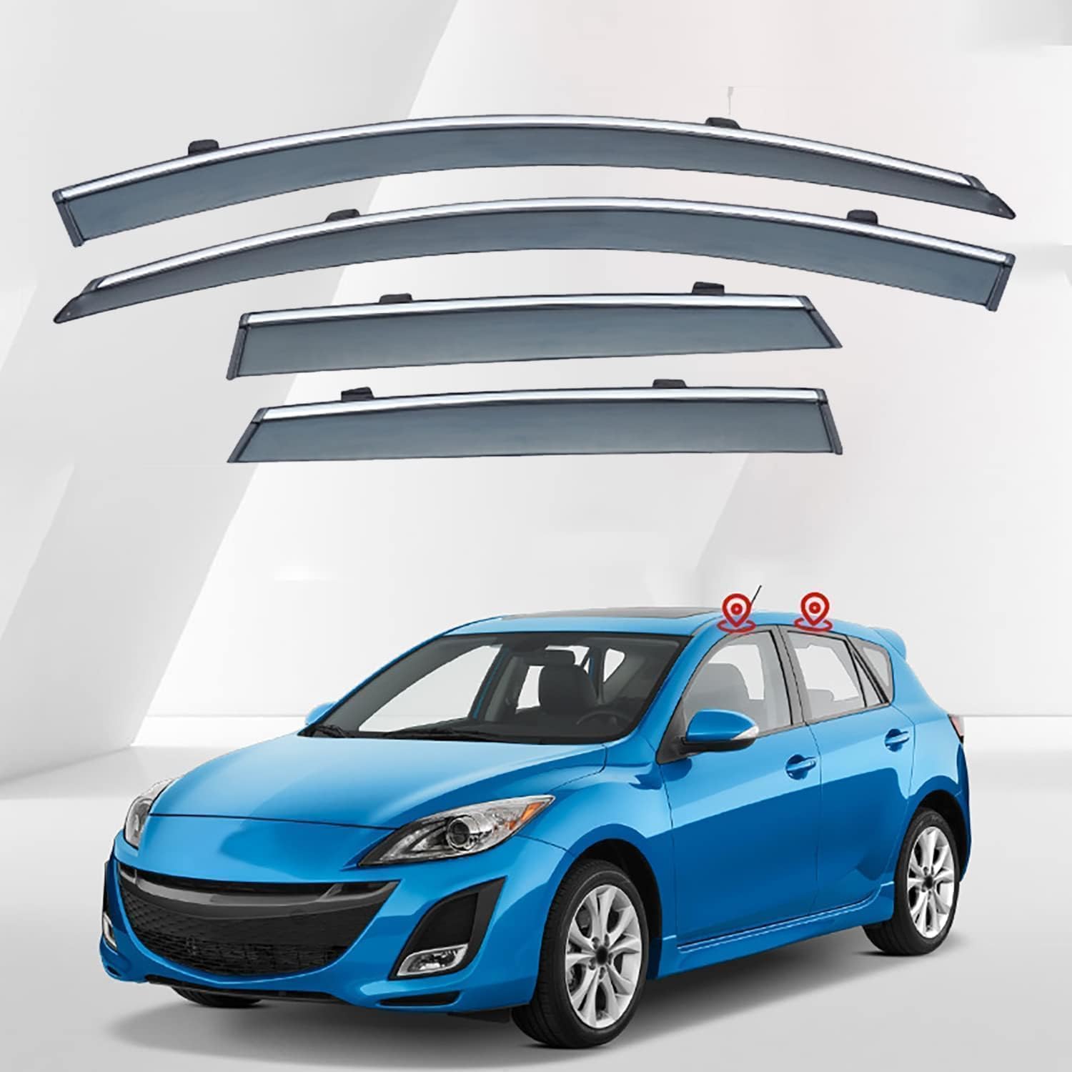 PANXUC Car Wind Deflectors for Mazda 3 Hatchback BL 2011-2015, Side Window Wind Rain Deflector Window Visor Sun Rain Guard Smoke Guards