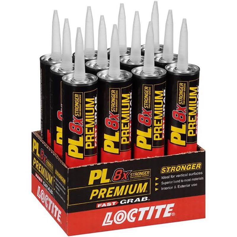 Image of Loctite PL Premium Fast Grab Polyurethane Construction Adhesive, Gray, 10 fl oz Cartridge, (Pack of 12)