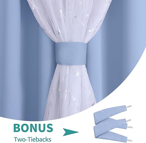 Miniatura 7 de BGment Cortinas opacas con superposición transparente, cortinas de tul plateado impreso de doble capa para sala de estar, cortinas de ventana con