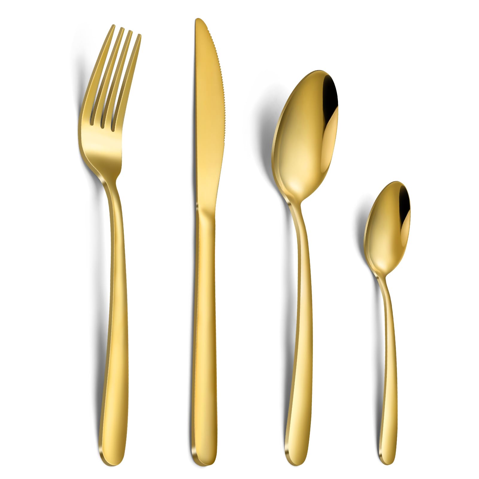 Hunnycook 32-Piece Gold Cutlery Set - Stainless Steel Cutlery Sets for 8 People, Mirror Polished Gold Forks Knives and Spoons Set, Dishwasher Safe Tableware Set for Kitchen, Parties & Weddings