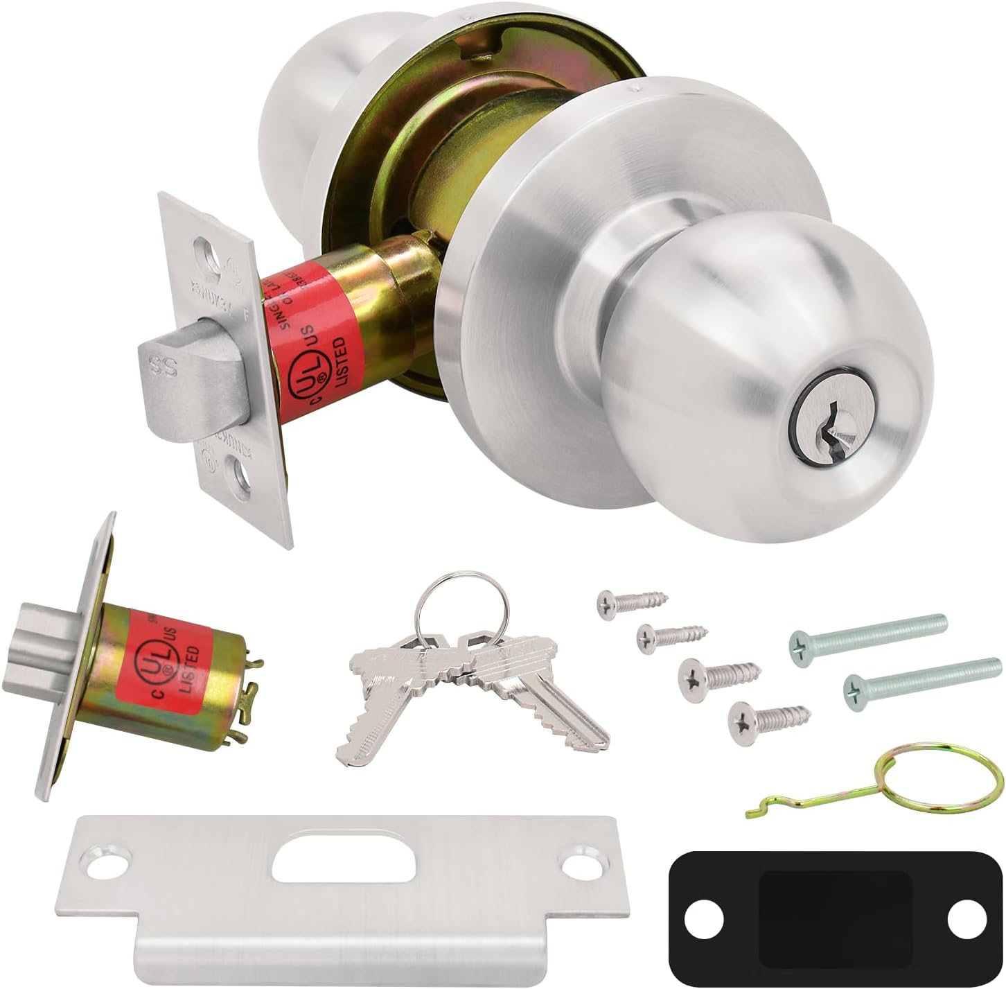 Nuk3y Bella Grade 2 Commercial Duty Cylindrical Knob Lockset UL Rated (Satin Stainless Steel, Entry)