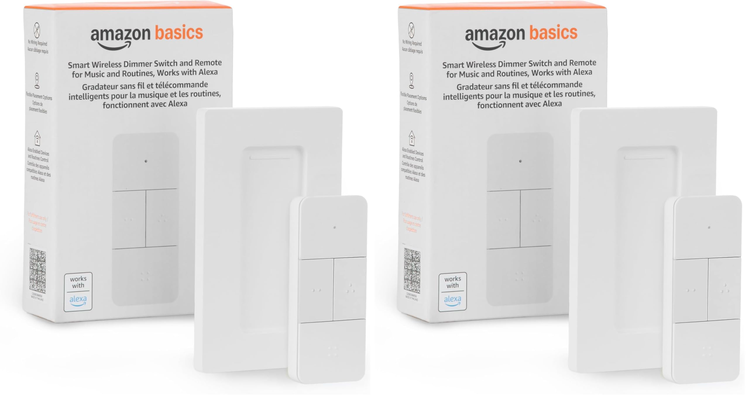 Amazon Basics Smart Dimmer Switch and Remote for Music and Routines, Compatible with Alexa Only, Compatible Echo Devices Required, Easy Setup, No Wiring Required, Handheld (Pack of 2) Small (Pack of 2)