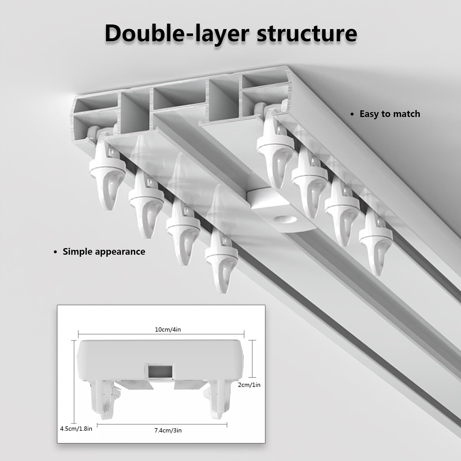 Doppelläufige Gardinenstange aus Aluminium, tragende Gardinenstange, Raumteiler im schlichten Design, für Wohnzimmer, Küche, Bauernhaus (Champagner, 130 cm)