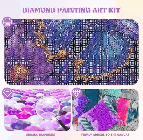 Image of QENSPE Diamond Art Kits for Adults, DIY Purple Butterfly Full Drill Diamond Painting Kits for Beginners, Rose Flower 5D Round Diamond Dots Paintings, Gem Art Crafts Home Wall Decor Gifts 12x12 inch