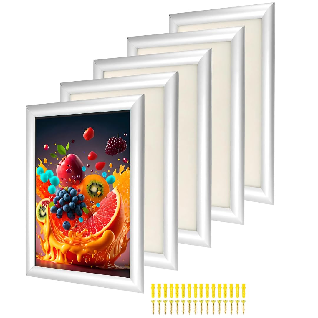 Cornice a scatto formato A4, confezione da 10 pezzi, cornice in alluminio argentato con profilo da 25 mm con copertura antiriflesso, facile apertura frontale, supporto per poster, certificati, foto o
