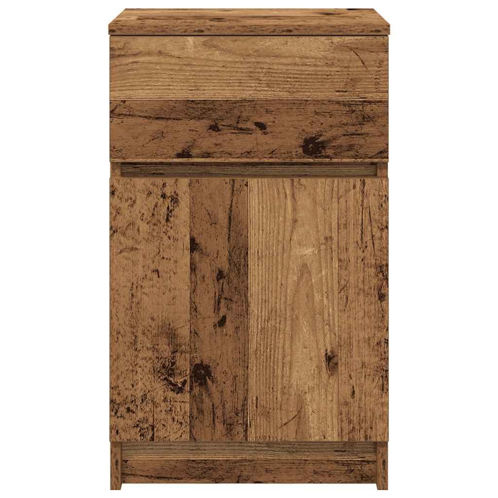 Elegante mesita de noche para dormitorio, aspecto de madera envejecida blanca, 39 x 35 x 65 cm, material de madera, fácil de limpiar, mesita de noche con superficie lisa y espacio de