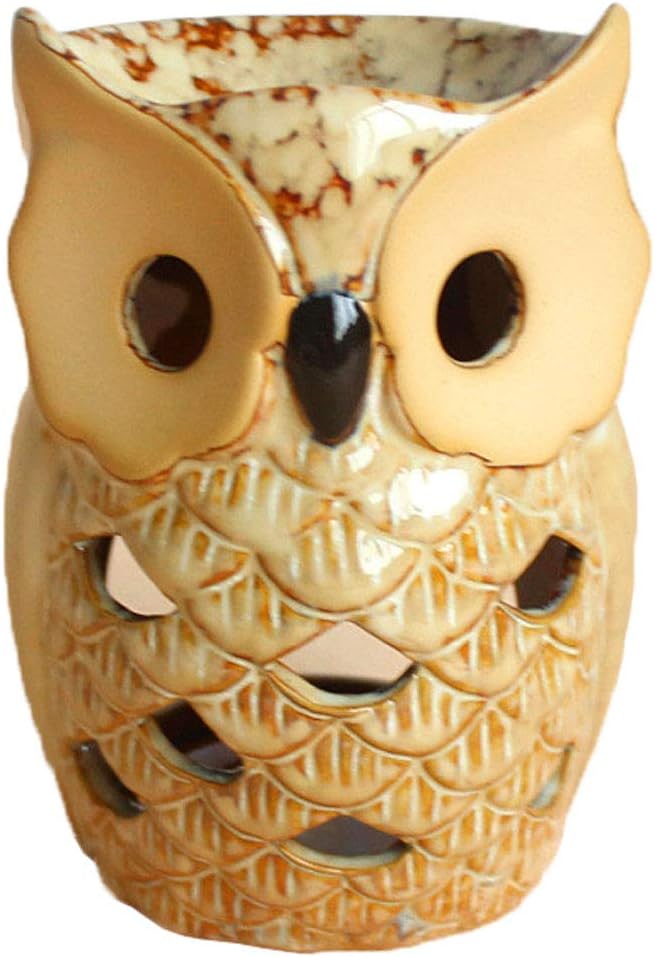 MONMOB Ceramic Owl Tea Light Holder - 4.7" Aromatherapy Oil Warmer Burner, Wax Melter Candle Holder, Ideal Gift for Women Mom Birthdays