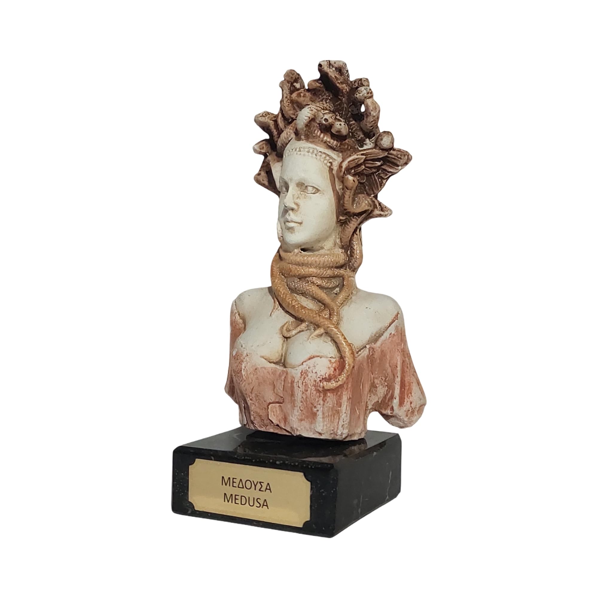 Meduza potwora popiersie tynkowa statuetka z marmurową podstawą mitologia grecka 14,5 cm