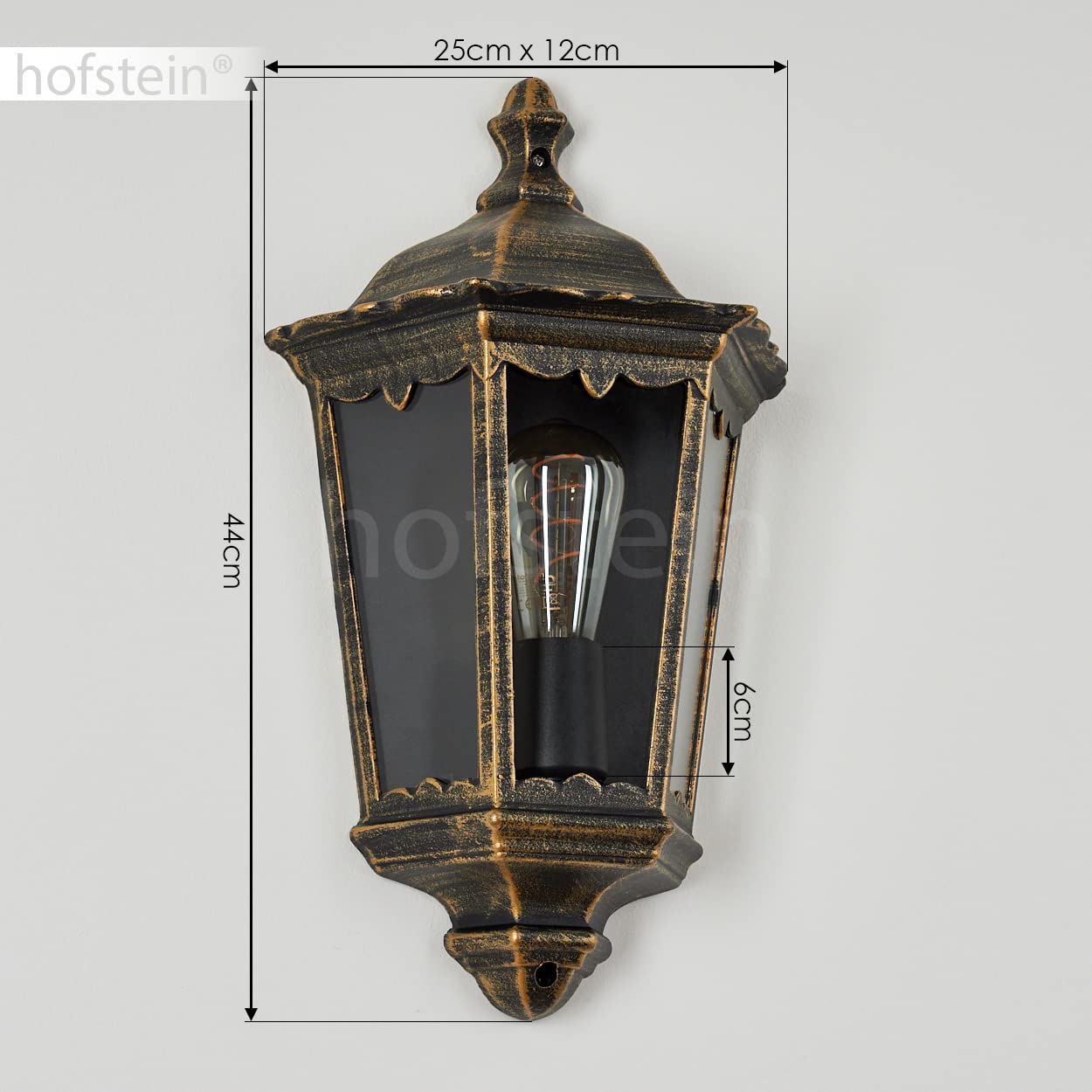 Buitenwandlamp Hong Kong, wandlamp naar beneden in antieke look van metaal/ glas in bruin/goud, wandlamp 1-lamp, E27, retro/vintage buitenlamp voor terras/tuin, IP44, zonder gloeilampen