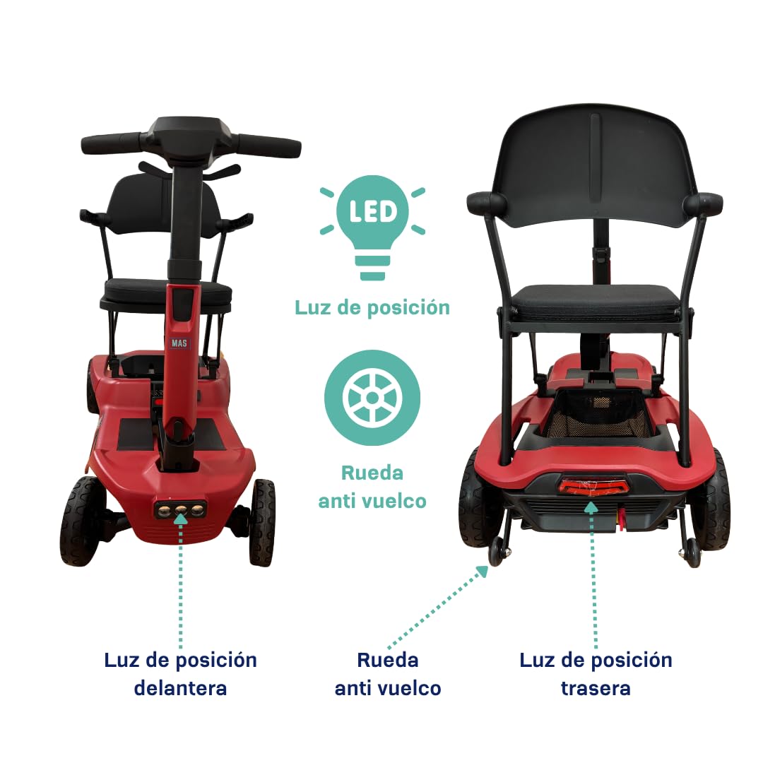 Scooter disabili pieghevole leggero MAS – 2 motori 270 W brushless, fino a 35 km autonomia, compatto e facile da trasportare, 2 batterie al litio rimovibili, ideale per anziani
