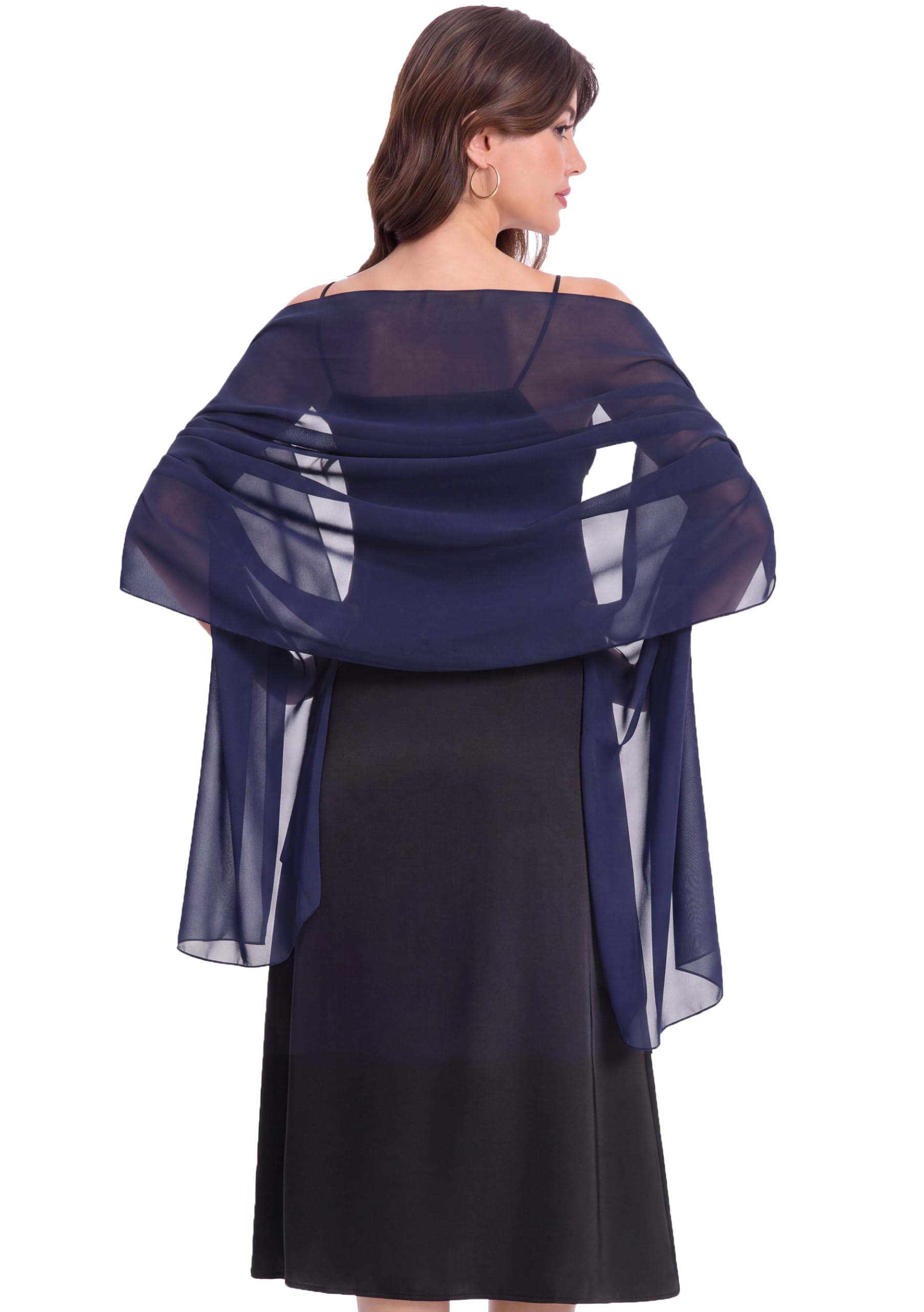 Chiffon Shawls Scarves Wraps for Bridal Wedding Party Evening Dress and Special Occasion Dresses (Navy, Length(79") Width(29"))-image-3
