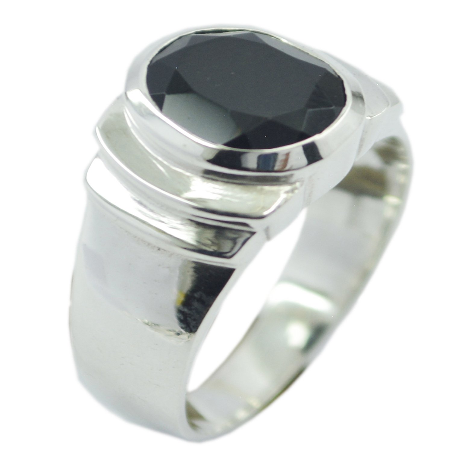 55CaratNatural Black Onyx Sterling Silver Men Handmade Ring Oval Shape Astrology US 4,5,6,7,8,9,10,11,12