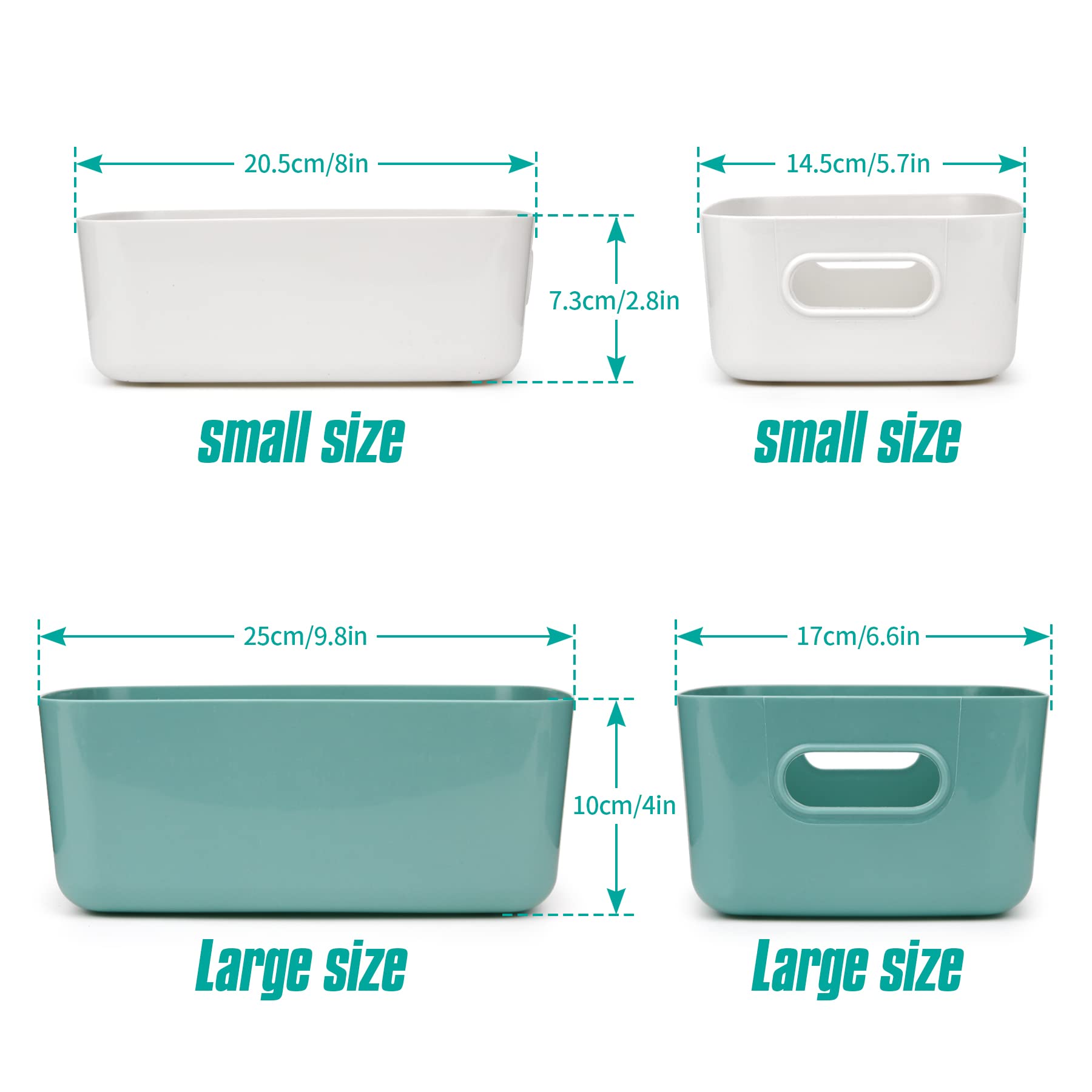 Spesh 6 cestini portaoggetti in plastica per armadietti, per cucina, bagno e mensole (blu, verde, bianco, grigio)