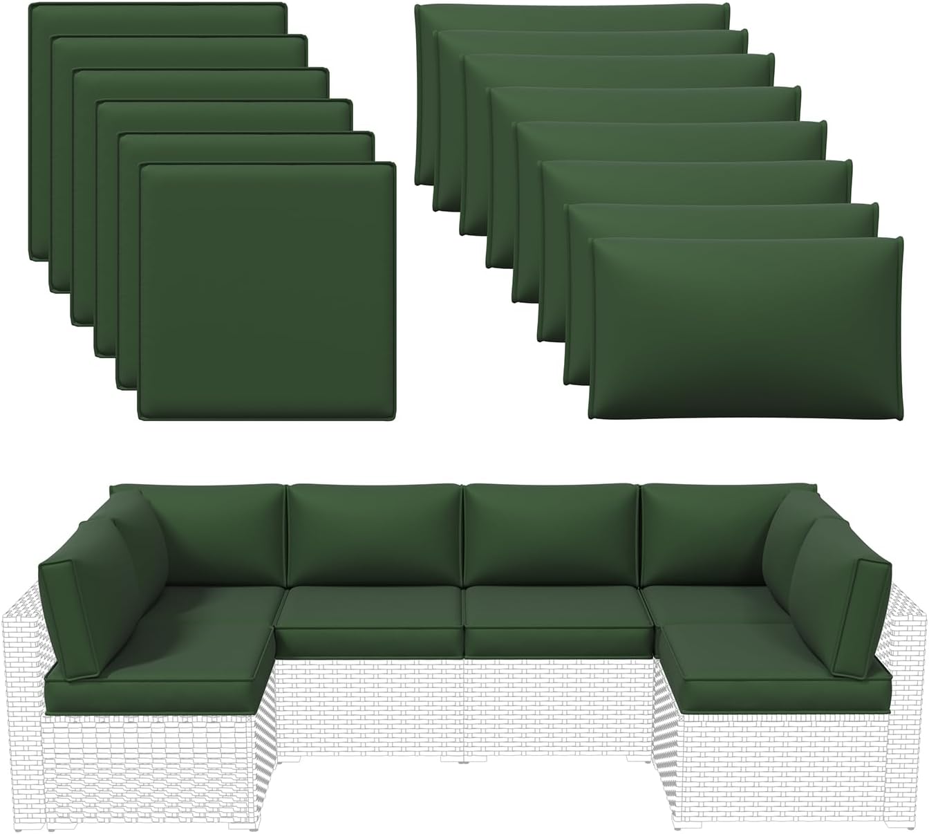 Aoxun 14-Piece Green Patio Cushions Review: Waterproof Replacement Set for 6-Seat Sectionals & Backyard Comfort