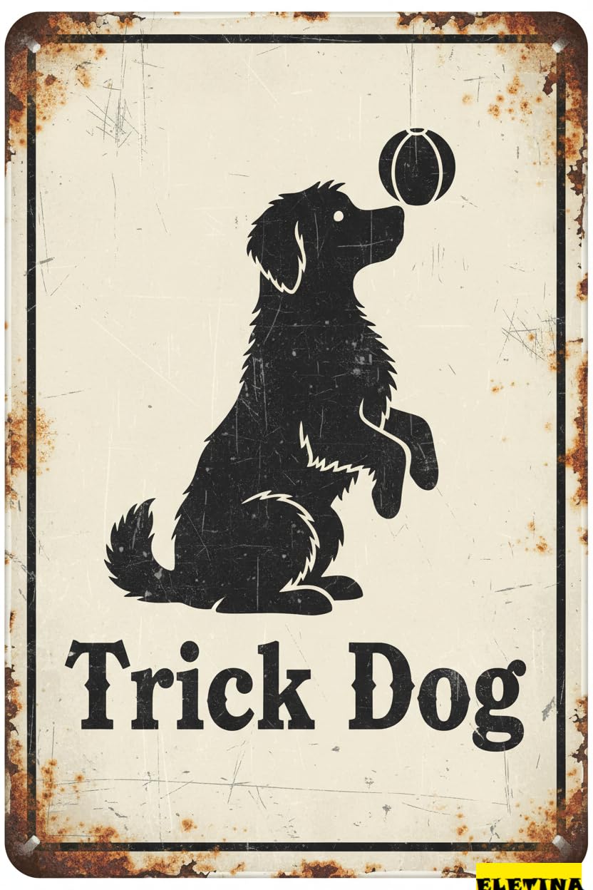 Vintage Metal Tin Sign for Man Cave En Decor S Trick Dog Funny Wall Decor Inspirational Home Farmhouse Kitchen Cafe Decoration 8x12 Inch