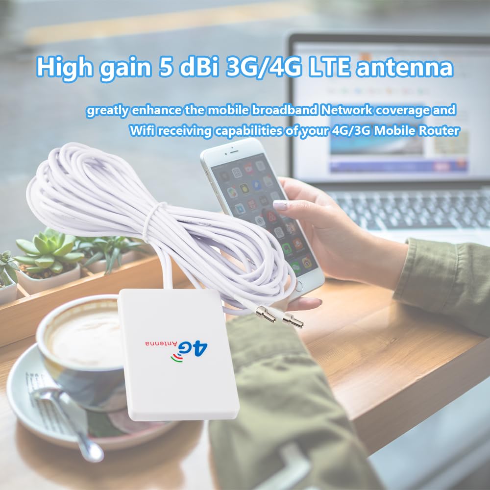 Vecys Antenna 4G / 3G Adattatore Spina TS9 Antenna Patch 5 dBi Amplificatore Antenna WLAN 3 m Cavo da 9,8 Piedi Compatibile con Router Mobile 4G / 3G / 2G Antenna WLAN WLAN Bluetooth Senza Fili