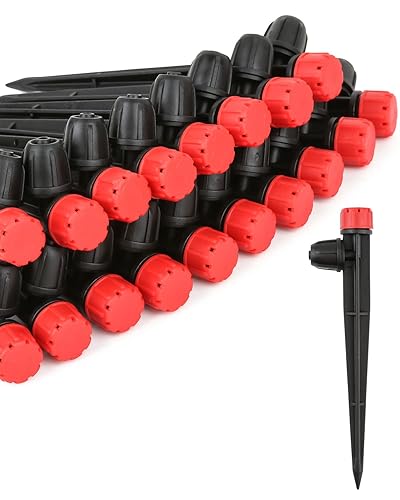 Miniatura 33 de 100 emisores de riego por goteo para tubos de riego por goteo de 1/4 pulgadas, goteros de flujo de agua ajustables de 360 grados en estaca de flecha