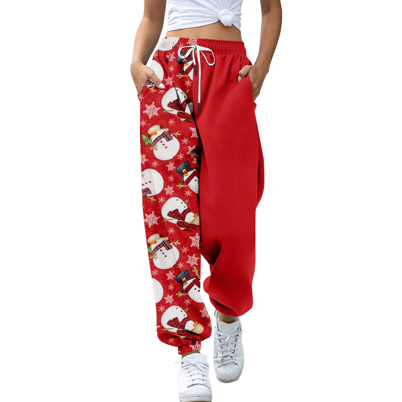 2024 Christmas Pants for Women High Waisted Baggy Bottom Sweatpant Gym Jogger Holiday Petite Casual