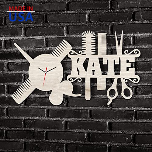 Namofactur Personalized Unique Wall Hanging Clock Personalized with Name – The Perfect Individual Gift for Hairdresser, Hair Stylist, Salon Or Barber - Choose your color - 22