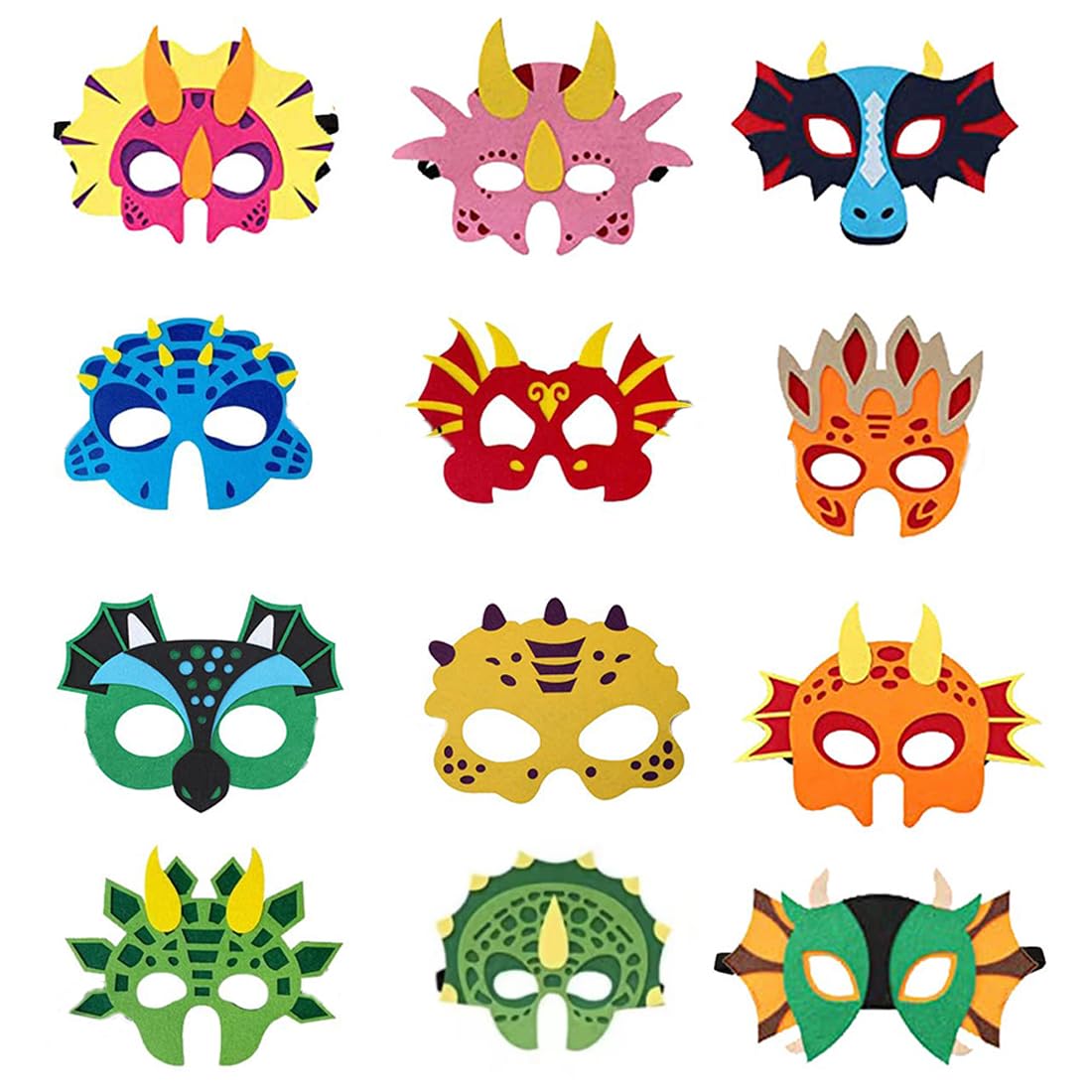 NJCXOLA Maschere Animali Bambini, 12 Pezzi Maschera dei Dinosauri Maschera per Bambini con Animali, Maschere per Feste di Cosplay Dinosauri Party per Halloween, Carnevale, Natale