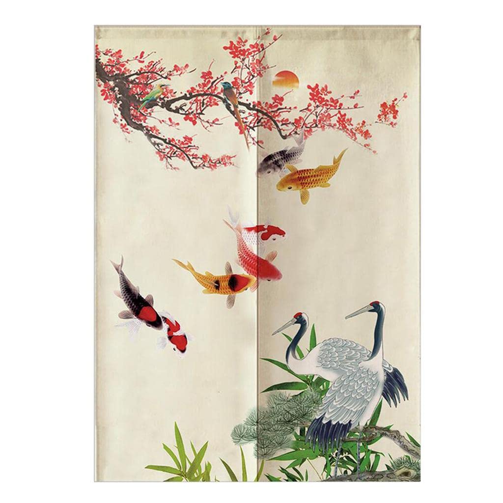 Rideau de porte japonais au drapé naturel haut de gamme motif grue artistique