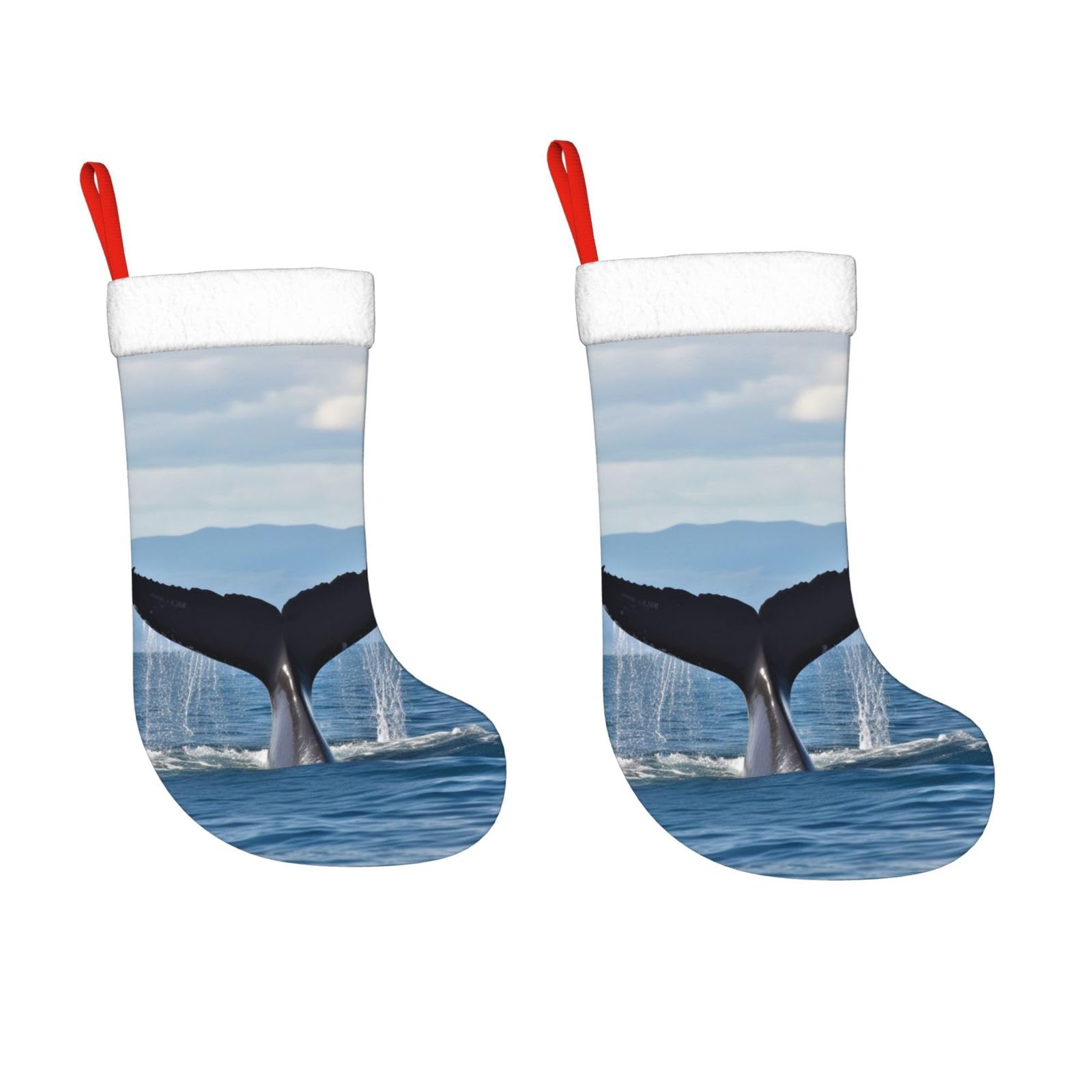 KLOPH 2 Pack 18 Inches Christmas Stockings Personalized Whale Tail Xmas Stocking Hanging Decoration Fireplace Stocking for Holiday Xmas Tree Christmas Fireplace Decor Gifts