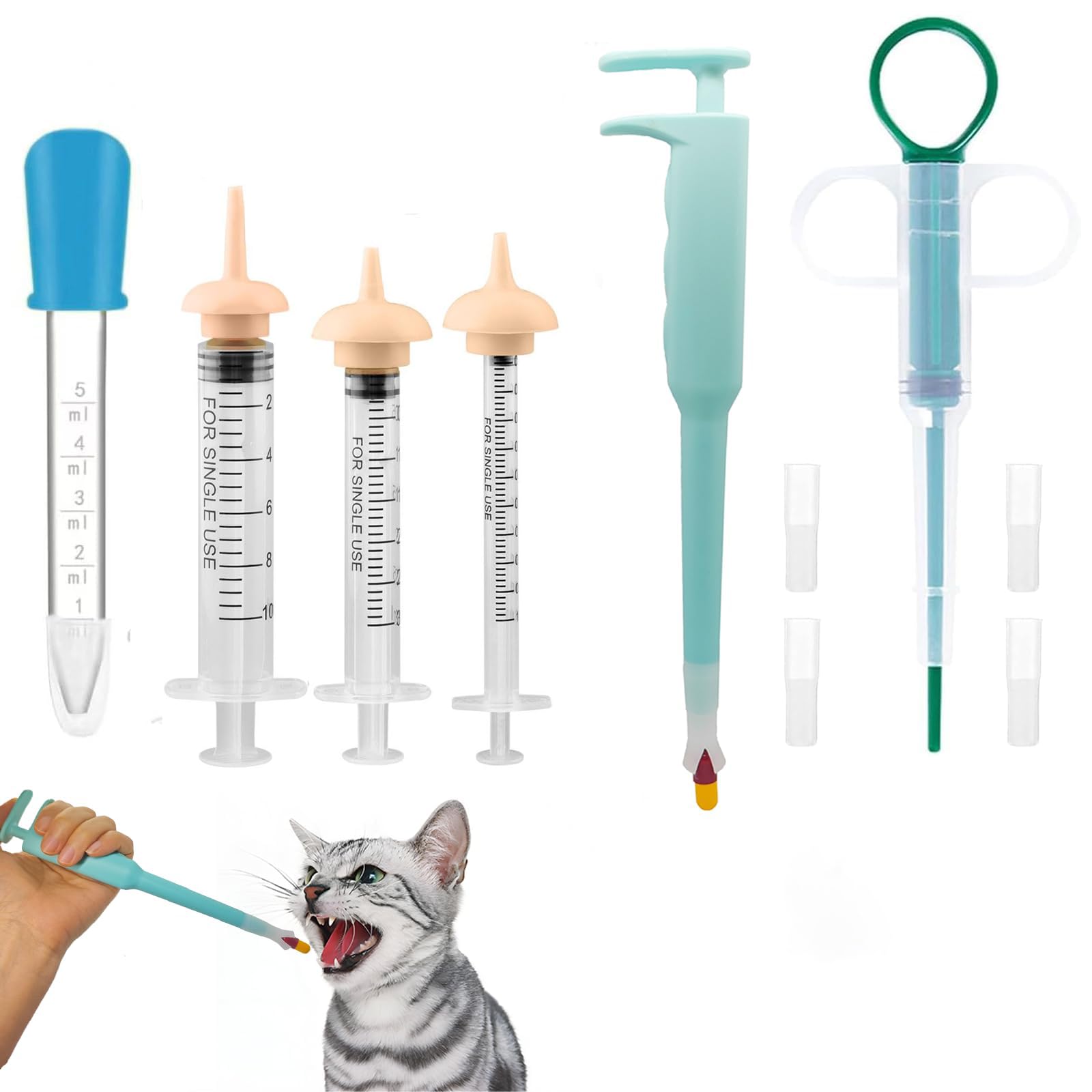 6 Pcs Cat Pill Shooter Pet Pill Shooter Dog Multi-Purpose Pet Piller Gun Set Tablet Soft Tip Syringe Dispenser Dropper Feeding Tool Accessories Medicine Feeder for Cats Dogs Puppies Small Animals (1)