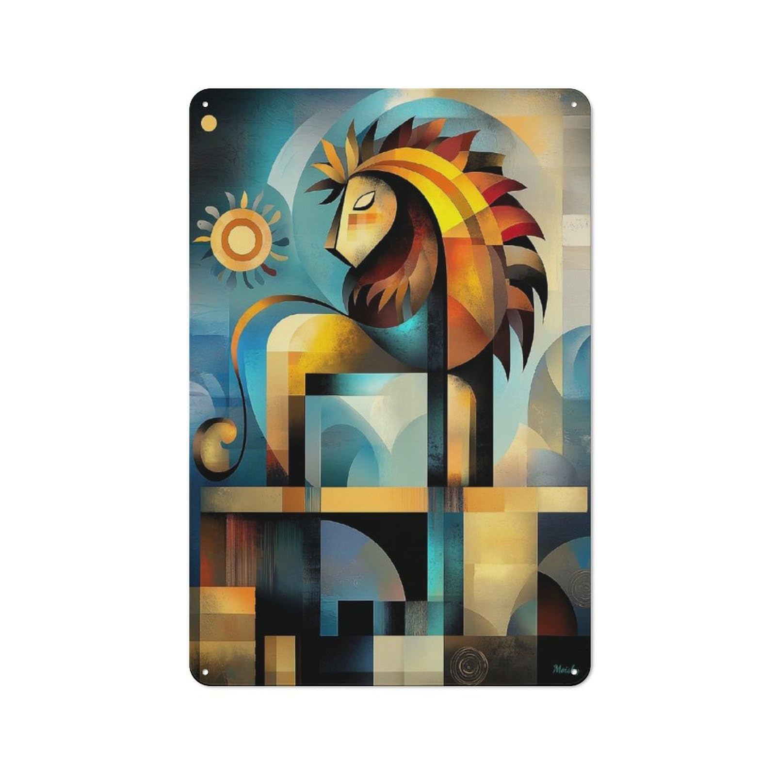 Junmoney Modern Cubism Lion Tin Wall Plaque 30X20cm With For Studio Or Craft Room, For Cooler-Season Styling In Studio And Craft Room