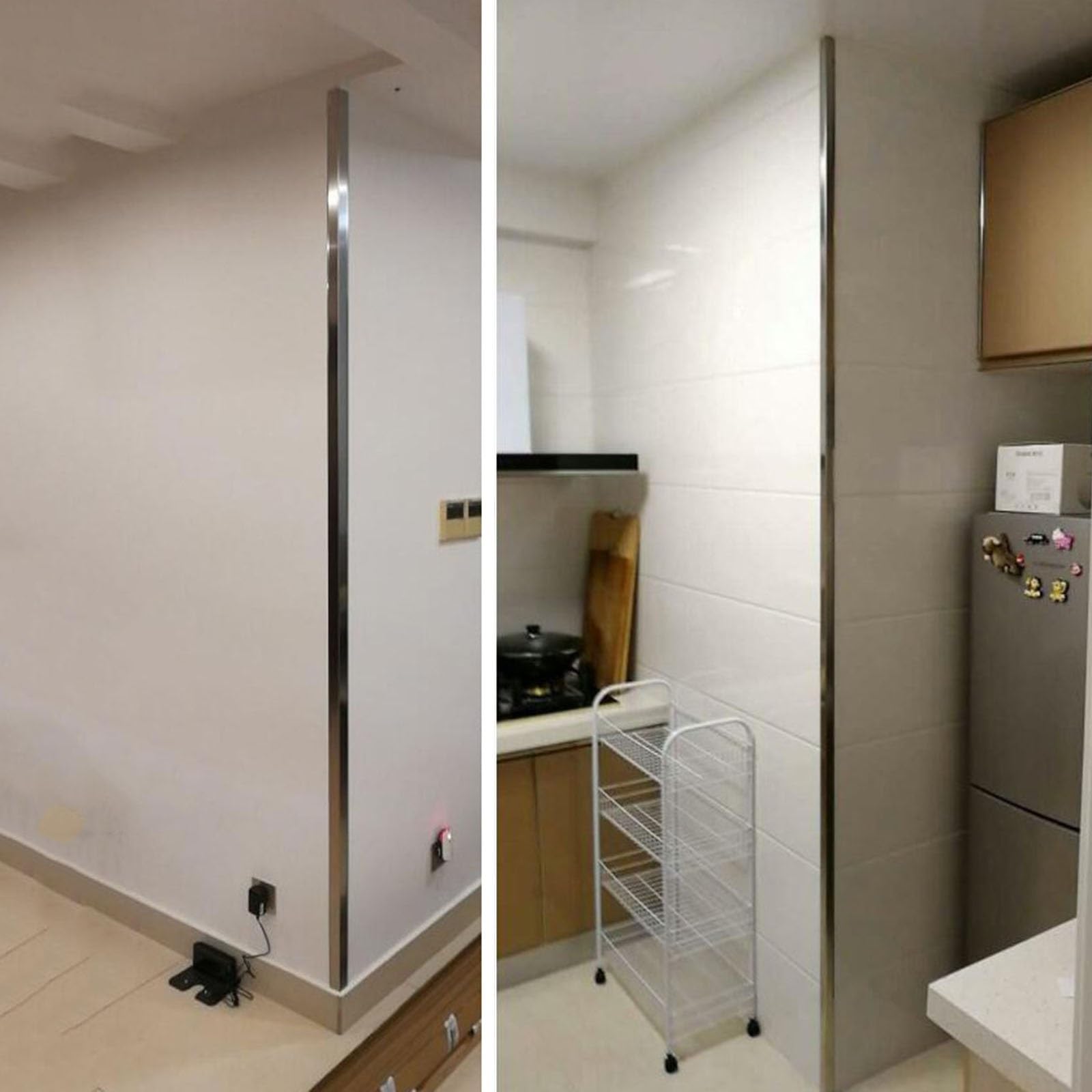 Paraspigoli Muro, in Acciaio Inox 201, Autoadesivi, Para Spigoli | Paraspigoli Angolari, Angolo Interno di 89°, Finitura a Specchio, per Pilastri/angoli/mobili(Black,3.6x100cm/1.4x39in)