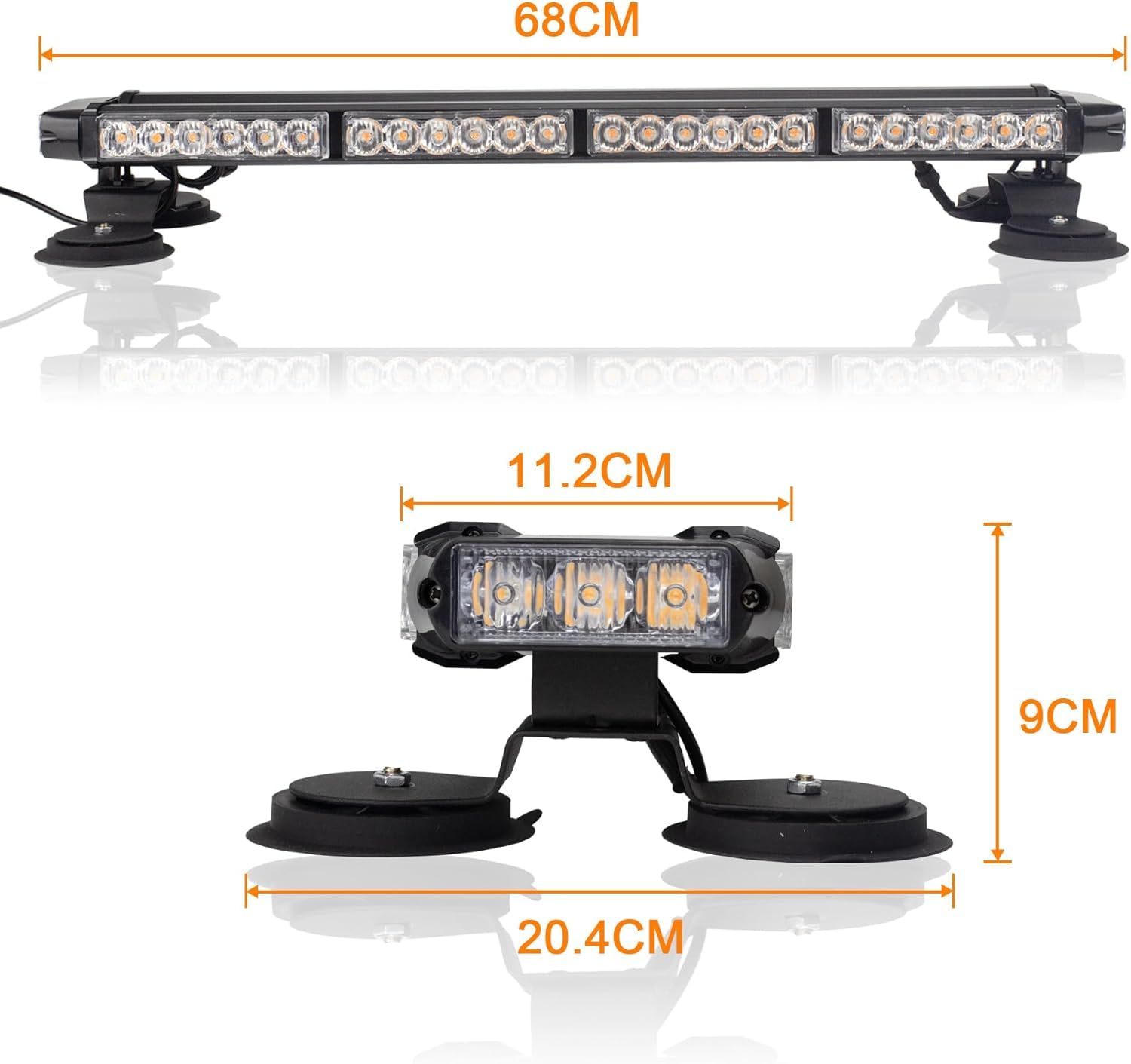 68CM 54 LED Barre Lumineuse Clignotante Stroboscopique, Rampe gyrophare led Gyrophare LED vehicule, Flash barre led stroboscopique, Éclairage Secours Magnétique Toit Voiture Camion Sécurité 12-24V