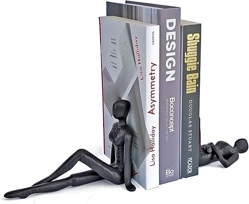 Miniatura 3 de Ambipolar Sujetalibros decorativos negros estilo yoga, soporte de libros de hierro fundido para sostener libros resistentes, tapones de libros para